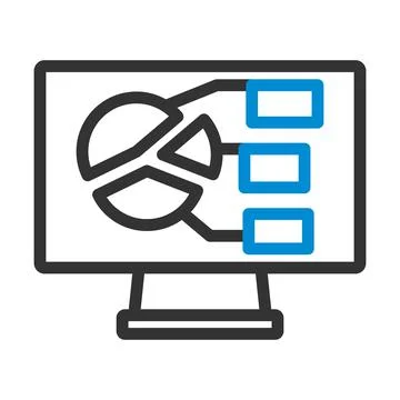 Monitor With Analytics Diagram Icon Stock Illustration