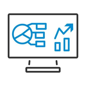 Monitor With Analytics Diagram Icon Stock Illustration