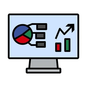 Monitor With Analytics Diagram Icon Stock Illustration