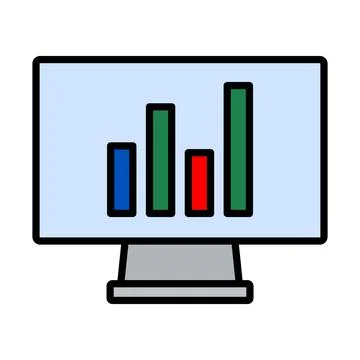 Monitor With Analytics Diagram Icon Stock Illustration