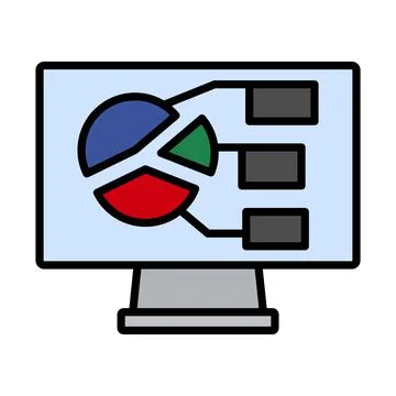 Monitor With Analytics Diagram Icon Stock Illustration