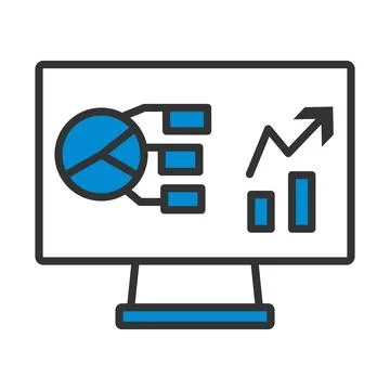 Monitor With Analytics Diagram Icon Stock Illustration