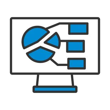 Monitor With Analytics Diagram Icon Stock Illustration