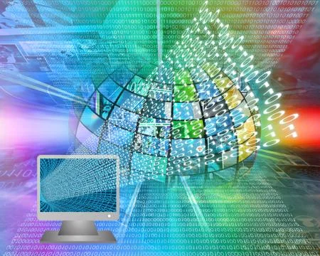 Monitor and binary code 스톡 일러스트