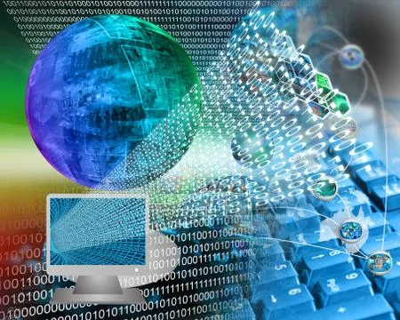 Monitor and binary code 스톡 일러스트