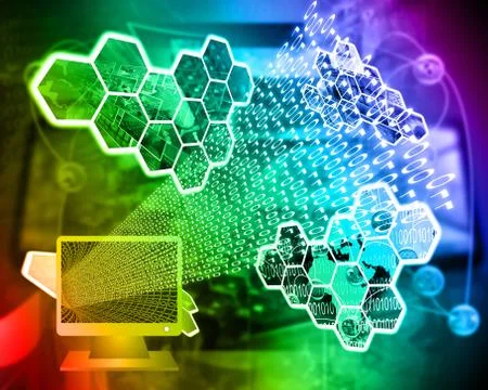 Monitor and binary code 스톡 일러스트