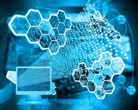 Monitor and binary code 스톡 일러스트