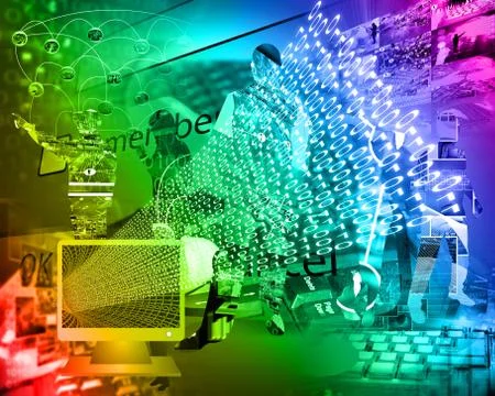 Monitor and binary code 스톡 일러스트