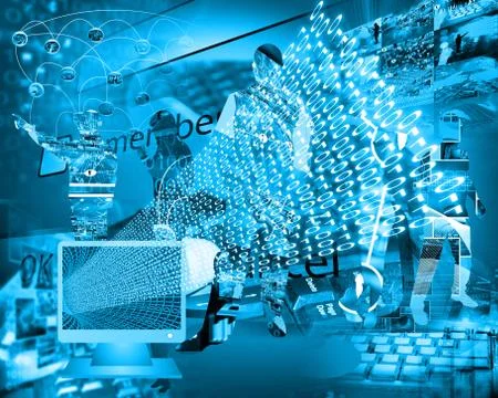 Monitor and binary code 스톡 일러스트