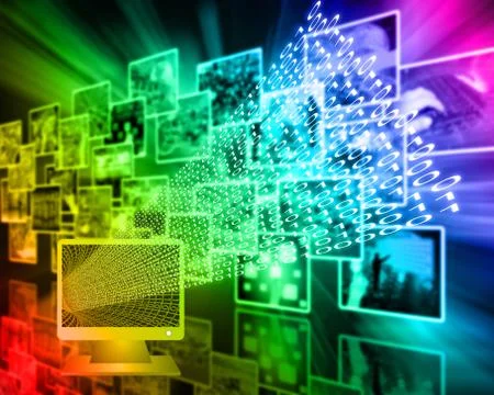 Monitor and binary code 스톡 일러스트