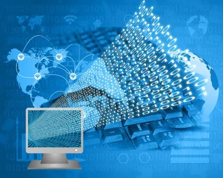 Monitor and binary code 스톡 일러스트