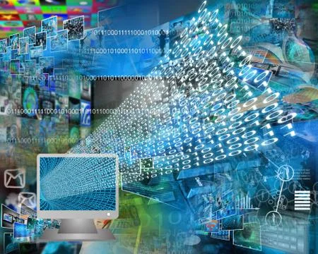 Monitor and binary code 스톡 일러스트