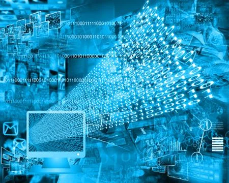 Monitor and binary code 스톡 일러스트