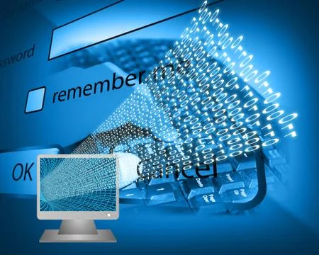 Monitor and binary code 스톡 일러스트