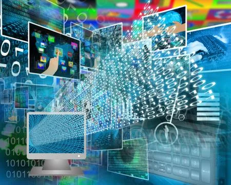 Monitor and binary code 스톡 일러스트