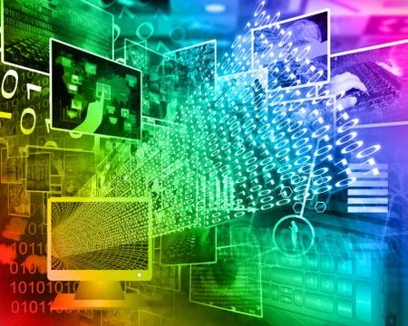 Monitor and binary code 스톡 일러스트