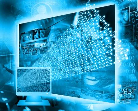 Monitor and binary code 스톡 일러스트