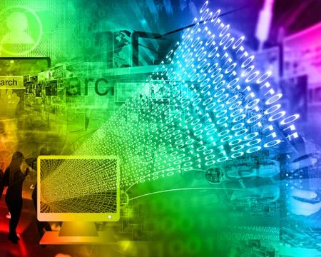 Monitor and binary code 스톡 일러스트