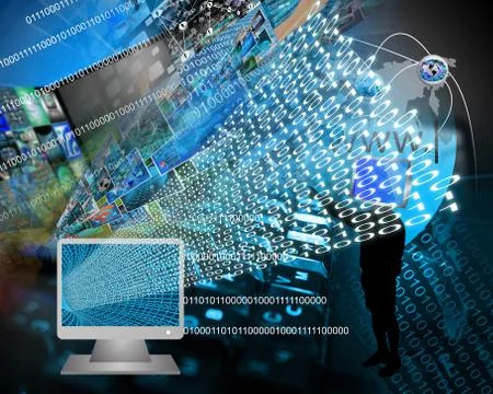 Monitor and binary code 스톡 일러스트