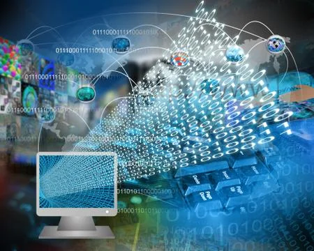 Monitor and binary code 스톡 일러스트