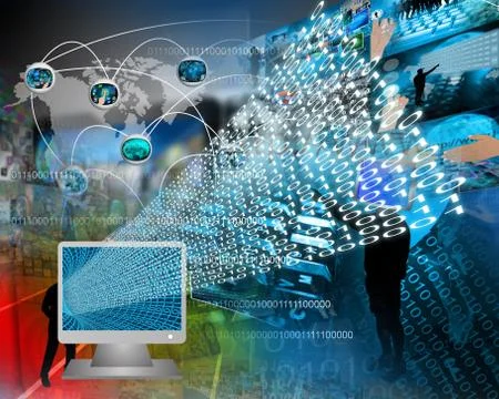 Monitor and binary code 스톡 일러스트