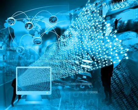 Monitor and binary code 스톡 일러스트