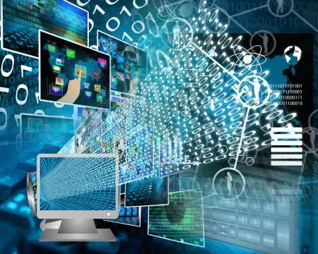 Monitor and binary code 스톡 일러스트