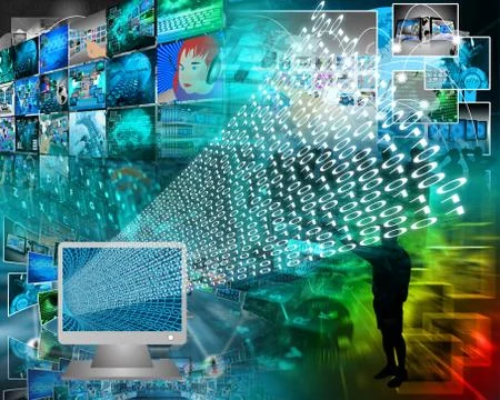 Monitor and binary code 스톡 일러스트