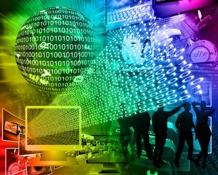 Monitor and binary code 스톡 일러스트