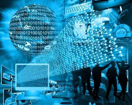 Monitor and binary code 스톡 일러스트