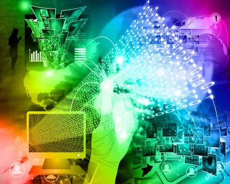 Monitor and binary code 库存插图