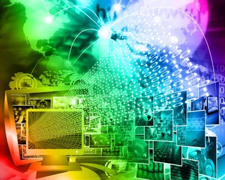 Monitor and binary code 스톡 일러스트