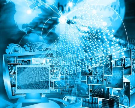 Monitor and binary code 스톡 일러스트