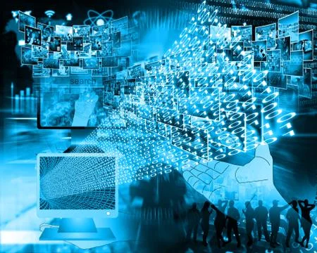 Monitor and binary code 스톡 일러스트