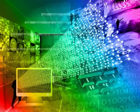 Monitor and binary code 스톡 일러스트