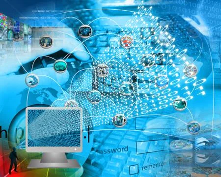 Monitor and binary code 스톡 일러스트