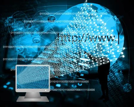 Monitor and binary code 스톡 일러스트