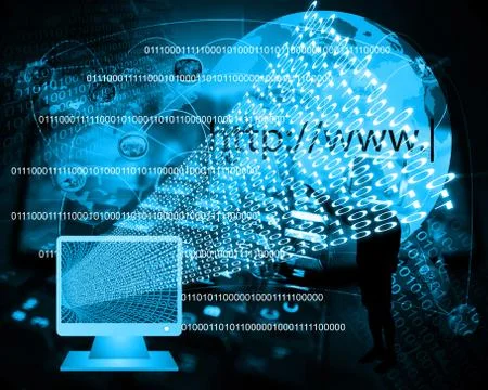 Monitor and binary code 스톡 일러스트