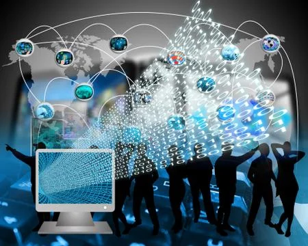 Monitor and binary code 스톡 일러스트