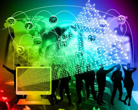 Monitor and binary code 스톡 일러스트