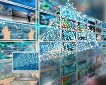 Monitor and binary code 스톡 일러스트