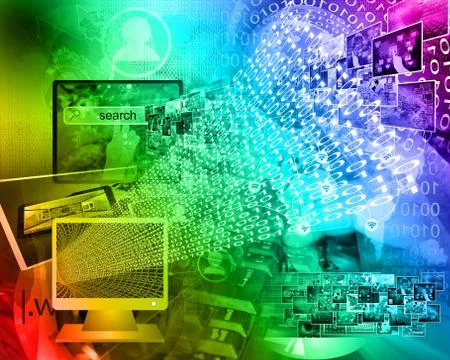 Monitor and binary code 스톡 일러스트