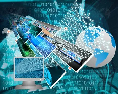 Monitor and binary code 스톡 일러스트