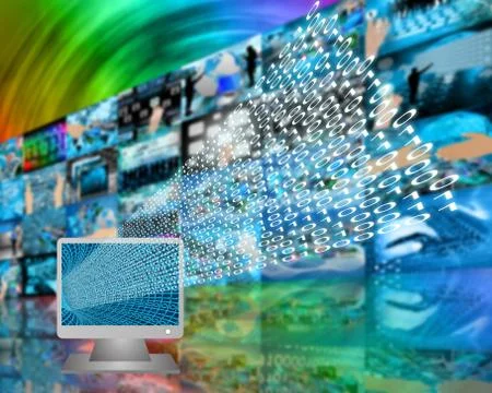 Monitor and binary code 스톡 일러스트