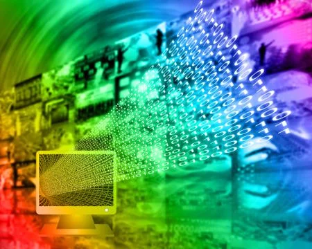 Monitor and binary code 스톡 일러스트