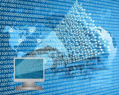 Monitor and binary code 스톡 일러스트