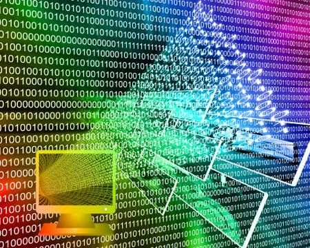 Monitor and binary code 스톡 일러스트