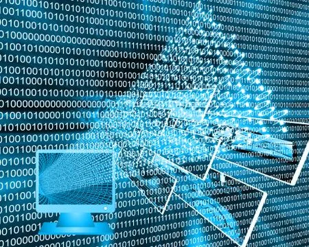 Monitor and binary code 스톡 일러스트