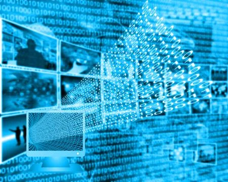 Monitor and binary code 스톡 일러스트