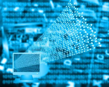 Monitor and binary code 스톡 일러스트